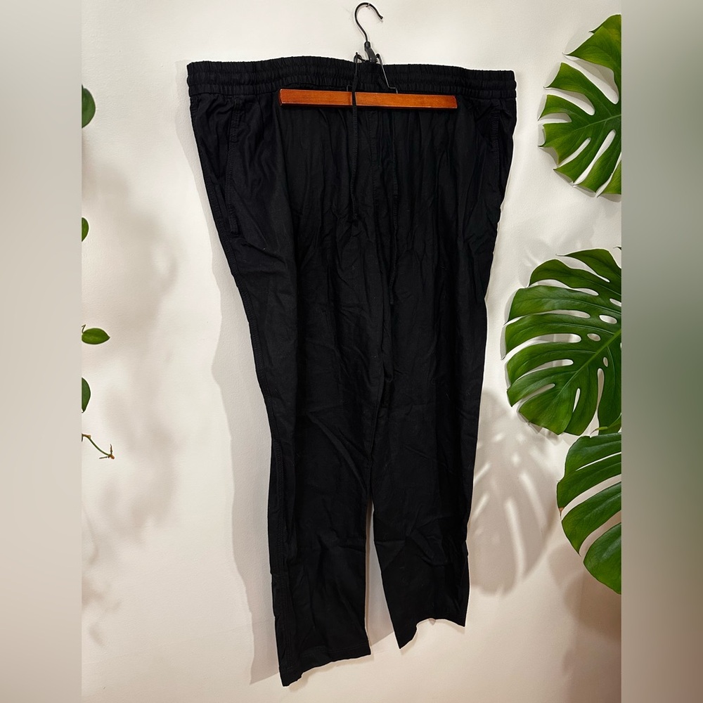 H&M Cotton-Linen Black Straight Leg Pants